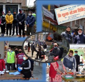 काठमाडौँ जोरपाटी चोकमा मजदुर तथा विपन्नलाई खाना वितरण