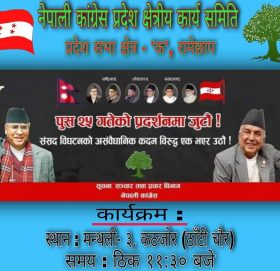शनिबार रामेछापमा कांग्रेस प्रदेश कार्यसमितिले संसद् बिघटन बिरुद्ध बिरोद्ध प्रर्दशन गर्ने